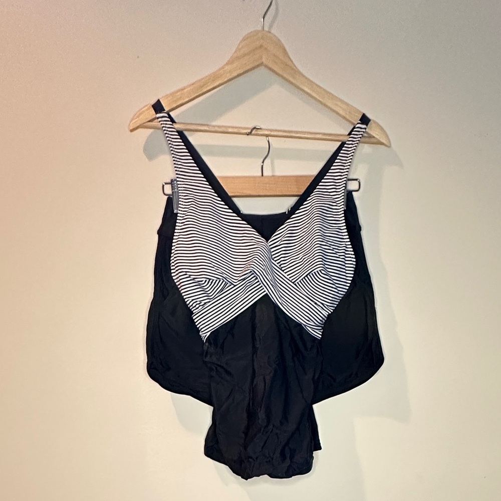 Tempt Me Black White Striped Tankini Size S
